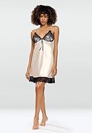 Romantic nightie, satin, thin shoulder straps, floral lace, small bow